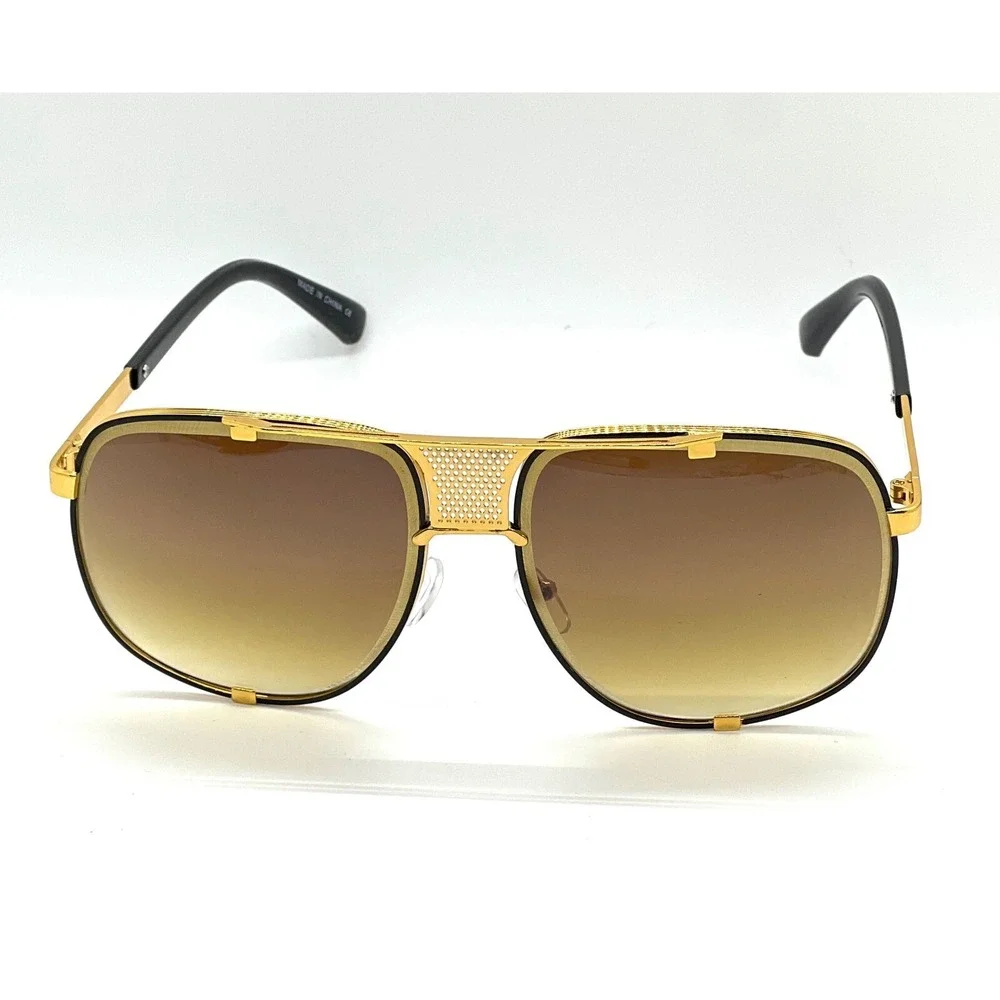 Aviator Sunglasses Gold Frame Brown Lens Fashion Shades Trendy Retro Vintage Men